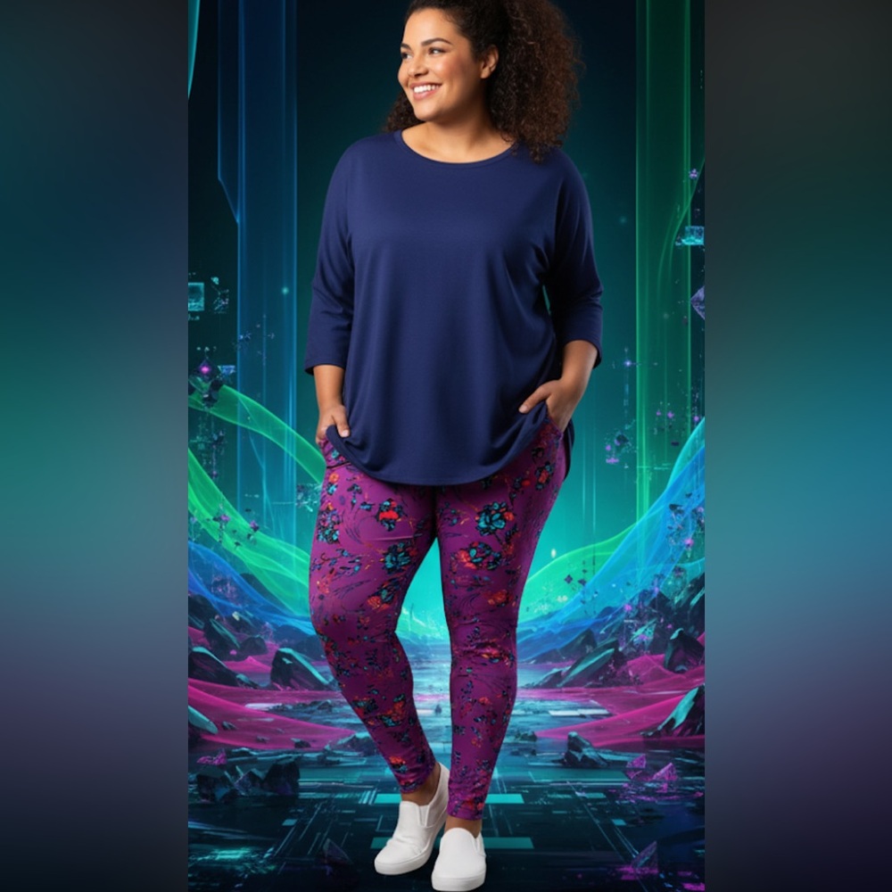 LuLaRoe red & purple leggings T&C fits size 12-18